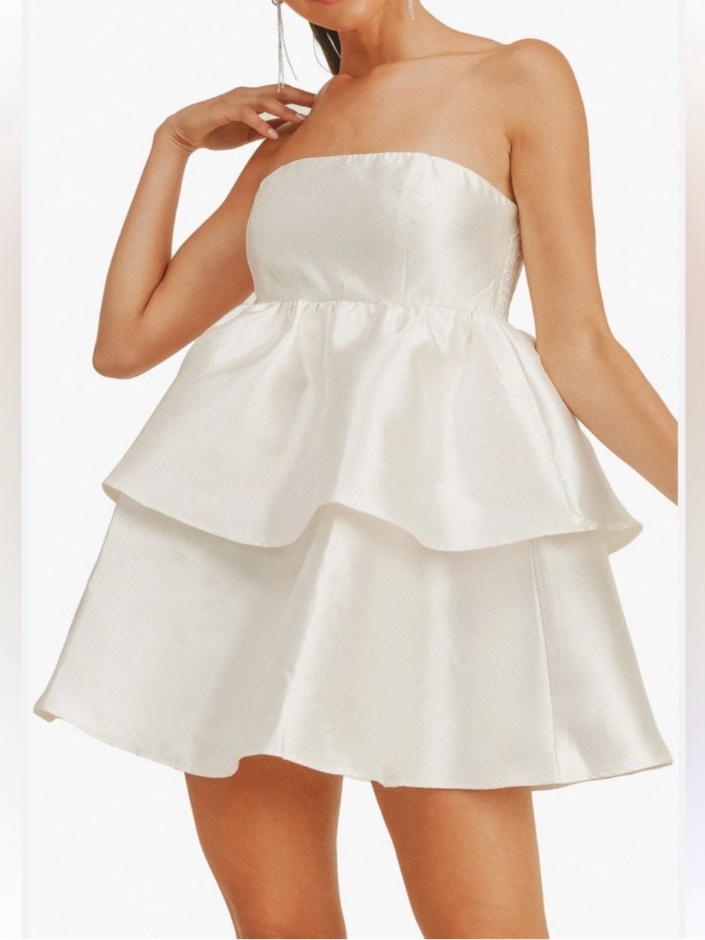 MIKA & GALA Lily Whyt Satin Strapless Babydoll Mini Dress Size XSmall